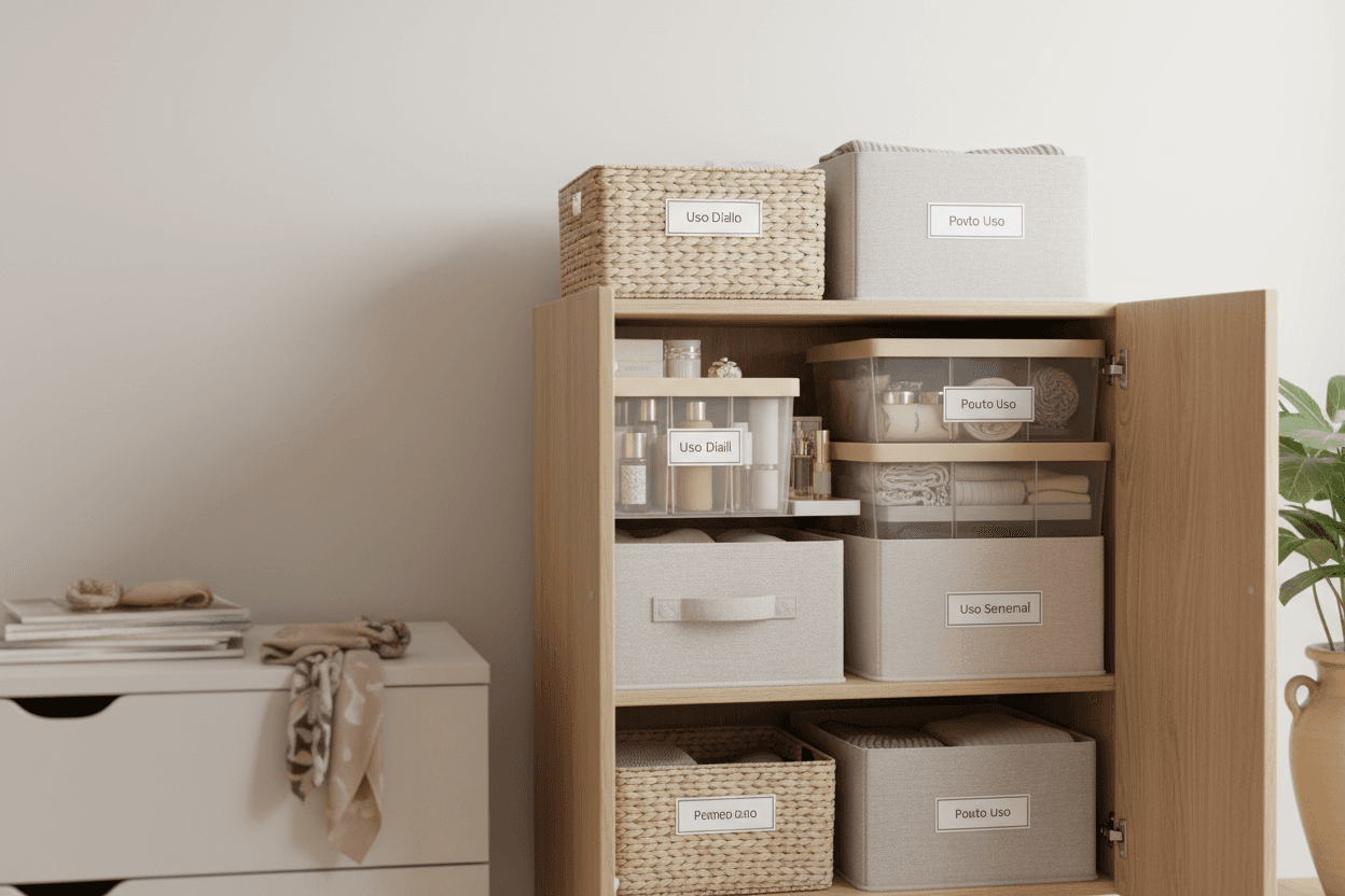 como organizar armário pequeno com caixas organizadoras