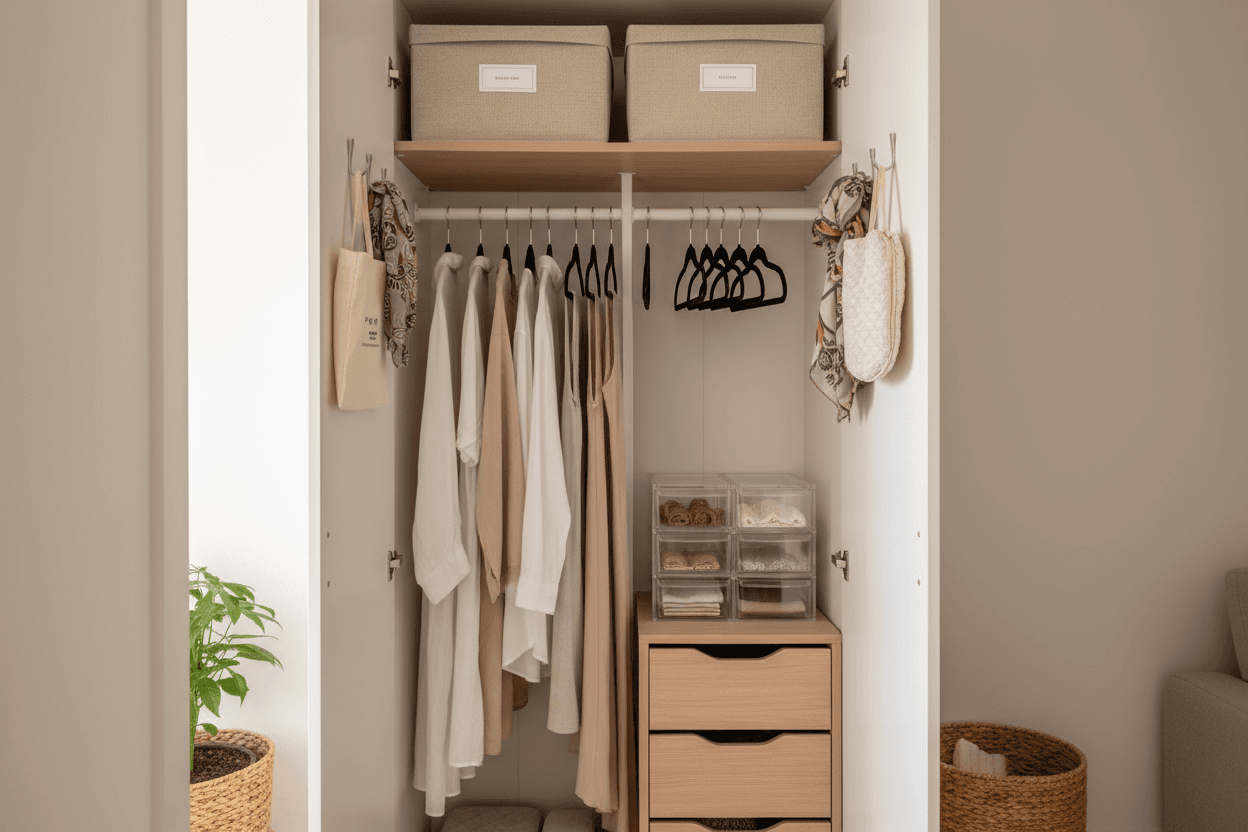 Como organizar armário pequeno com poucas prateleiras