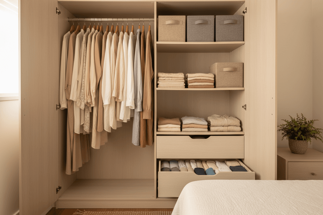 Como organizar guarda-roupa pequeno com pouco espaço