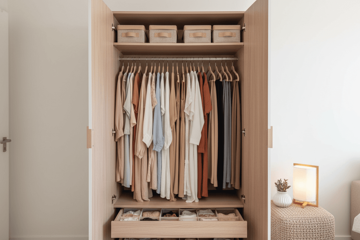 Como organizar guarda-roupa pequeno feminino