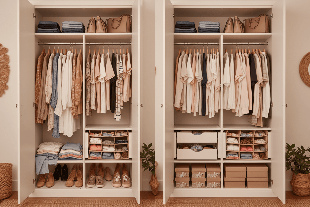 Como organizar guarda-roupa pequeno feminino