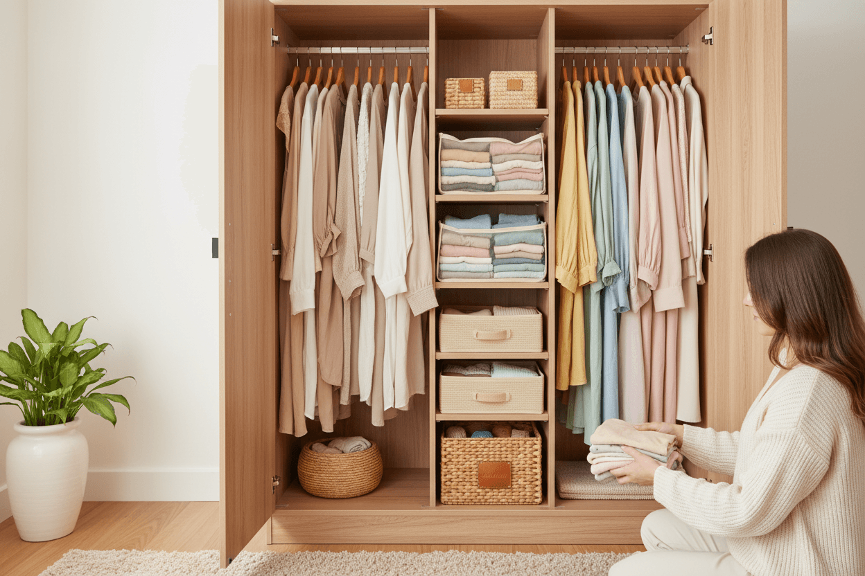 Como organizar guarda-roupa pequeno feminino