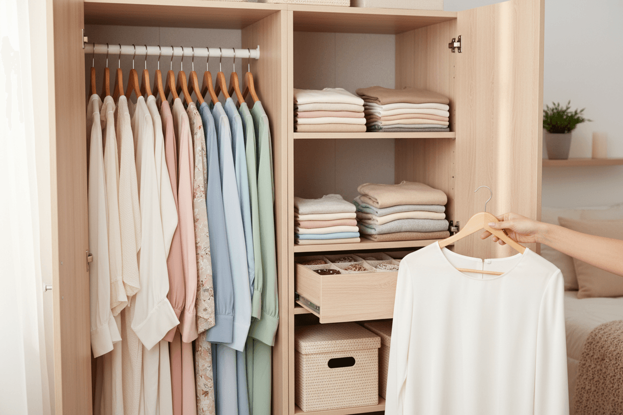 Como organizar guarda-roupa pequeno feminino